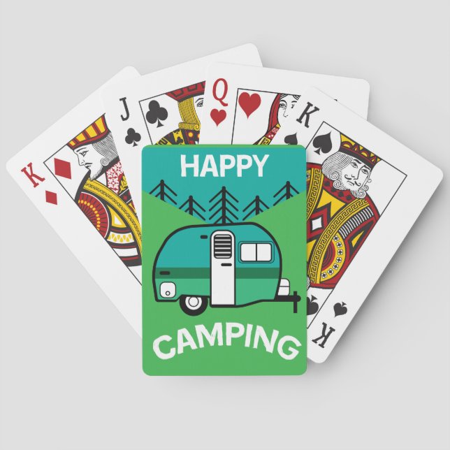 Happy Campers | Wohnwagen | Camper Throw Pillow Mu Spielkarten (Rückseite)