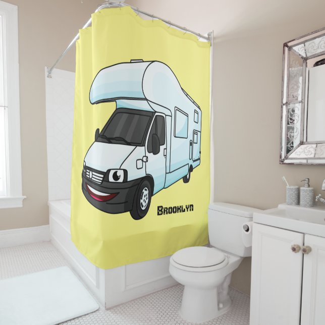 Happy campervan Cartoon Illustration Duschvorhang (Beispiel)