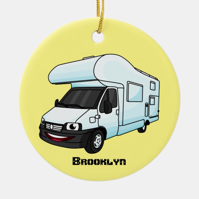 Happy campervan Cartoon Illustration Keramik Ornament (Vorne)