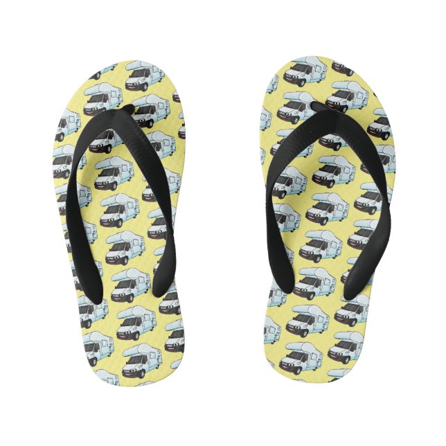 Happy campervan Cartoon Illustration Kinderbadesandalen (Fußbett)