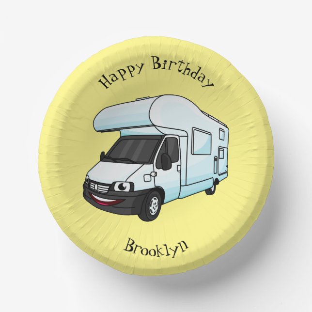 Happy campervan Cartoon Illustration Pappteller (Vorderseite)
