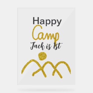 Happy Camping Camper eines Geburtstags Kinder gold Acrylschild