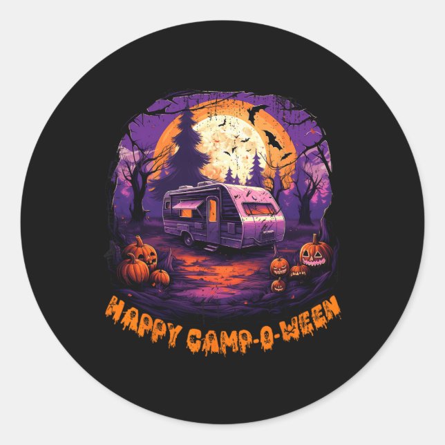 Happy CampOWeen Camping Halloween Kostüm Pumpkin Runder Aufkleber (Vorderseite)