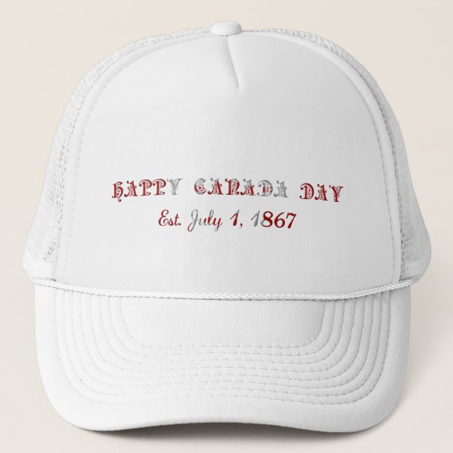 Happy Canada Day Est. 1. Juli 1867 Typografie Truckerkappe (Vorderseite)