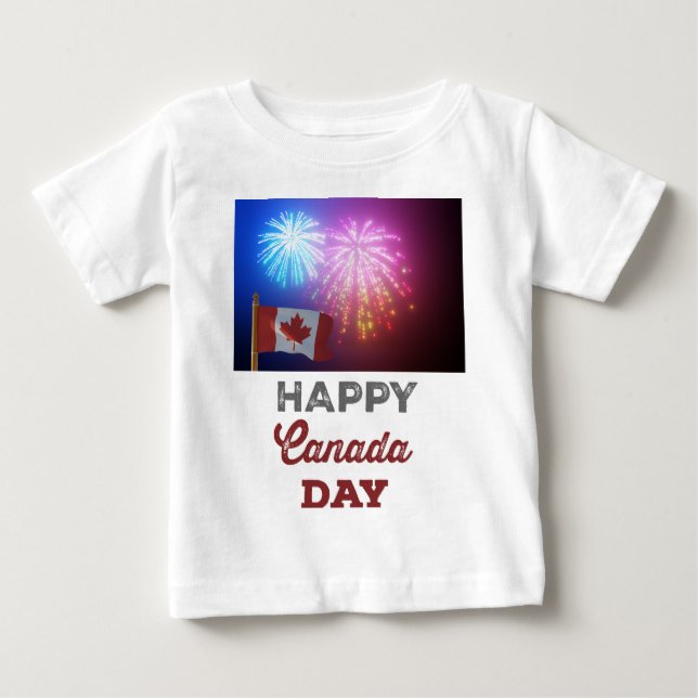 Happy Canada Day Flag & Fireworks Baby T-shirt (Vorderseite)