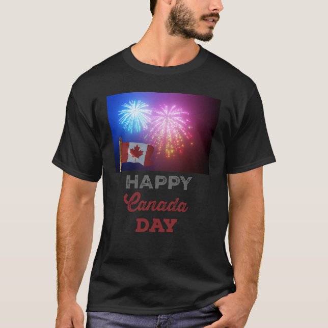 Happy Canada Day Flag & Fireworks T-Shirt (Vorderseite)