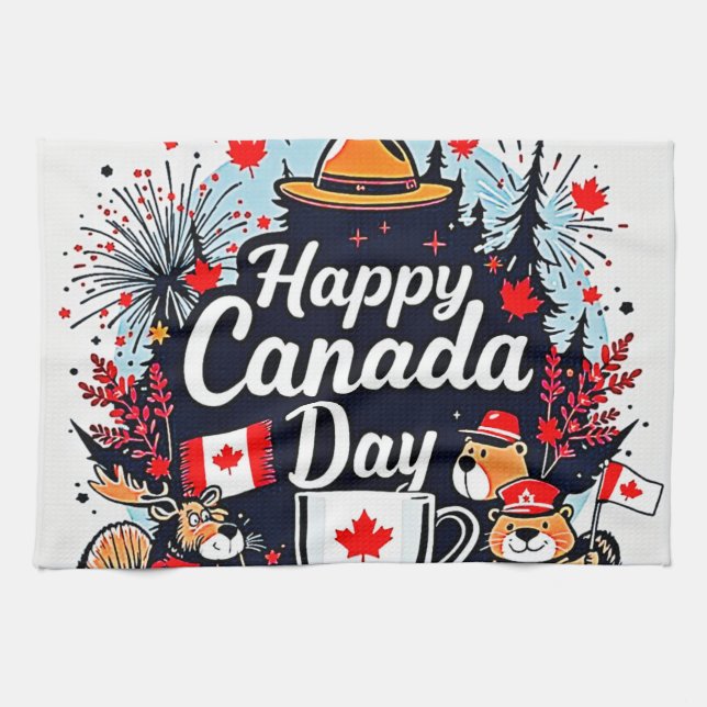 Happy Canada Day Fun Geschirrtuch (Horizontal)