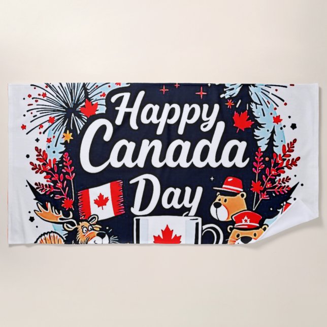 Happy Canada Day Fun Strandtuch (Vorderseite)
