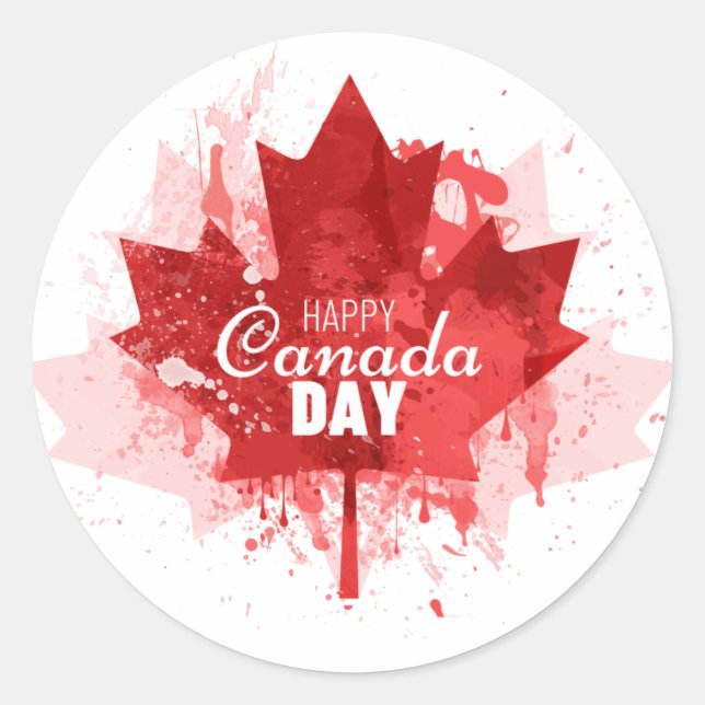 Happy Canada Day Maple Leaf Lackfarbe Spritzer Runder Aufkleber (Vorderseite)