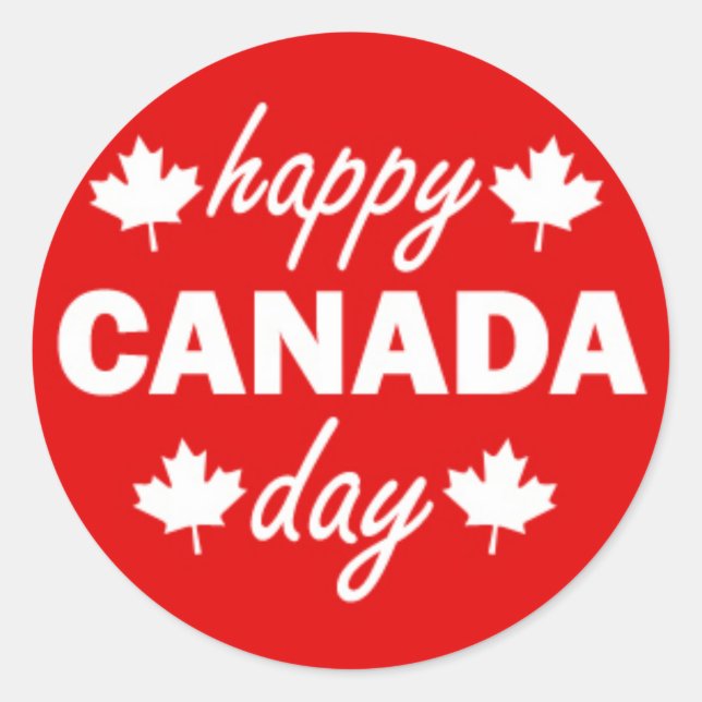 Happy Canada Day on Red Runder Aufkleber (Vorderseite)