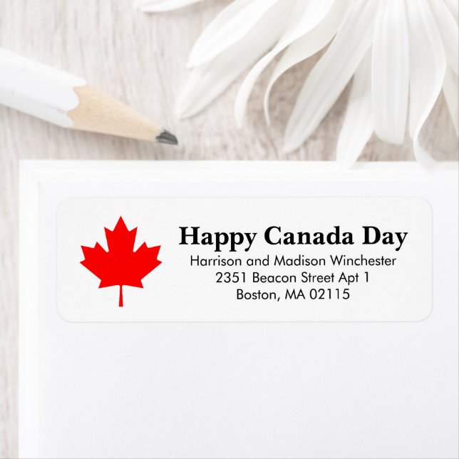 Happy Canada Day Red Maple Blatt Rücksendeadresse (Insitu)