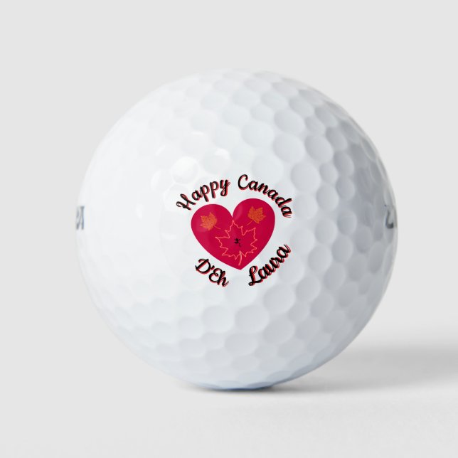 Happy Canada D'Eh Heart, Frog, Ahorn Blätter Golfball (Vorderseite)