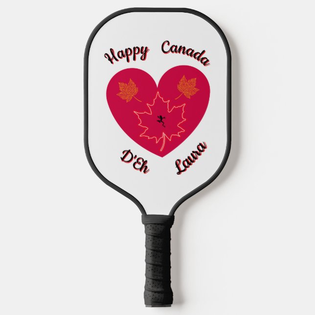 Happy Canada D'Eh Heart, Frog, Ahorn Blätter Pickleball Schläger (Vorderseite)