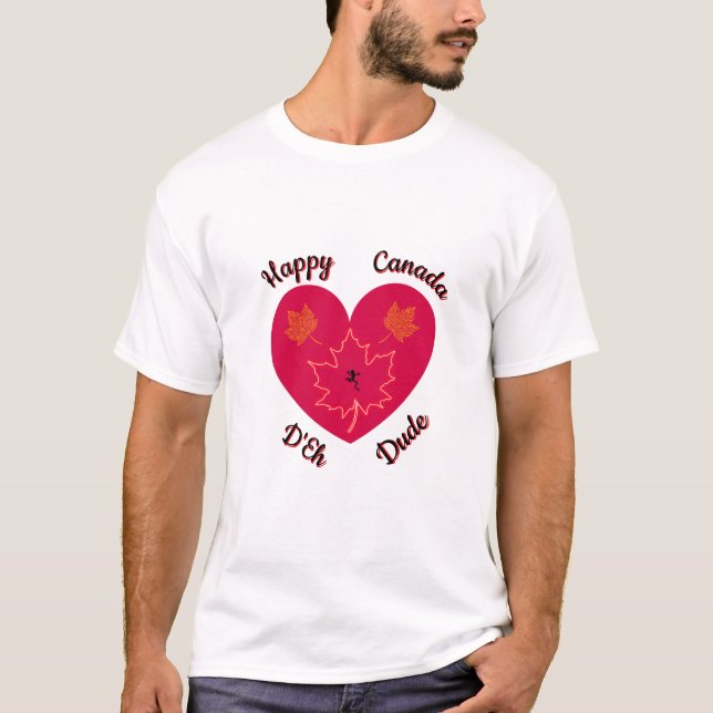 Happy Canada D'Eh Heart, Frog, Ahorn Blätter T-Shirt (Vorderseite)