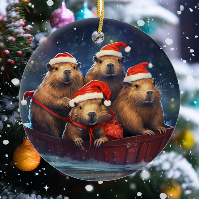 Happy Capybara Weihnachten Keramik Ornament (Von Creator hochgeladen)