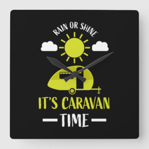 Happy Caravan Camping Quadratische Wanduhr