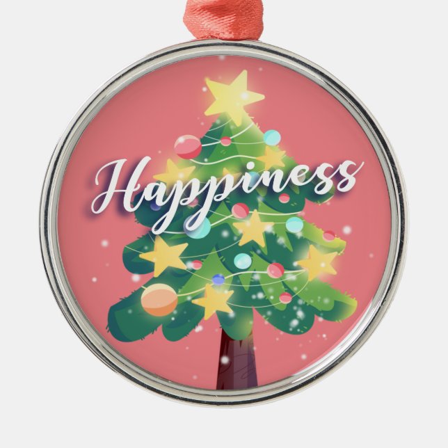 Happy Carton Weihnachtsbaum Pink Ornament Aus Metall (Vorne)