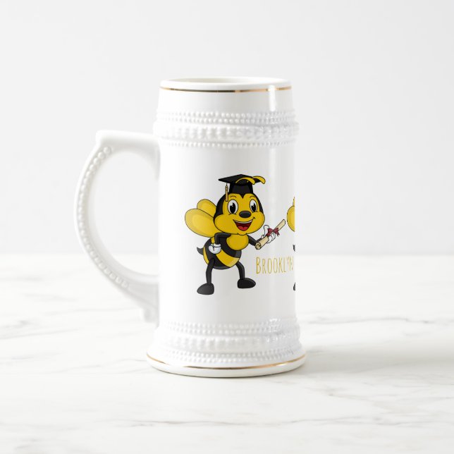 Happy Cartoon bee Abschluss Bierglas (Links)