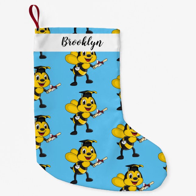 Happy Cartoon bee Abschluss Kleiner Weihnachtsstrumpf (Vorderseite)