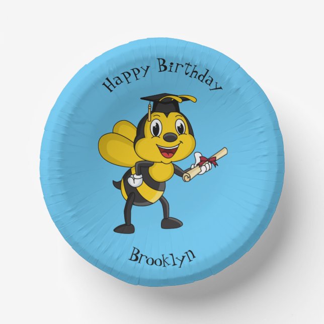 Happy Cartoon bee Abschluss Pappteller (Vorderseite)