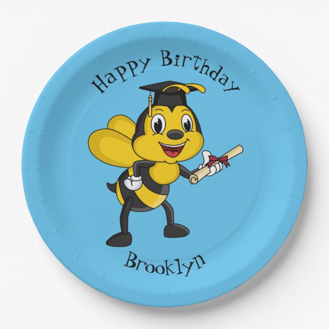 Happy Cartoon bee Abschluss Pappteller (Vorderseite)