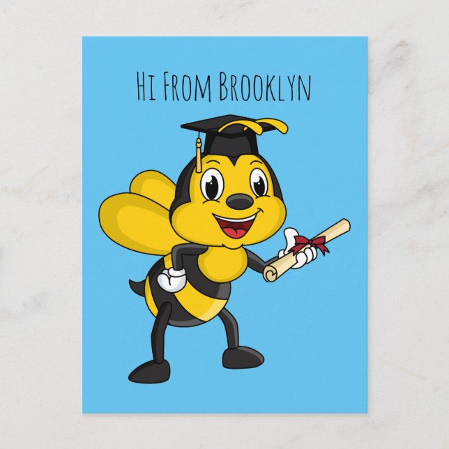 Happy Cartoon bee Abschluss Postkarte (Vorderseite)