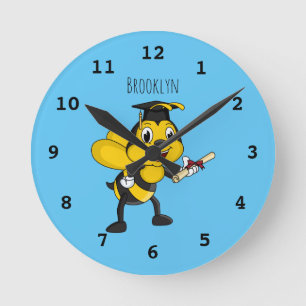 Happy Cartoon bee Abschluss Runde Wanduhr