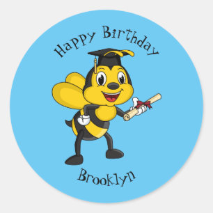 Happy Cartoon bee Abschluss Runder Aufkleber