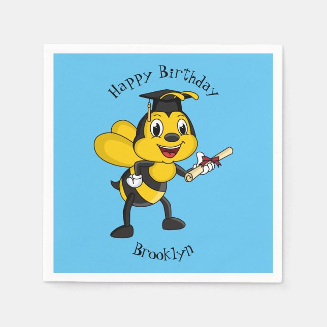 Happy Cartoon bee Abschluss Serviette (Vorderseite)