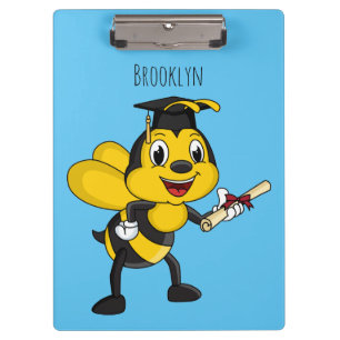 Happy cartoon bee graduation klemmbrett