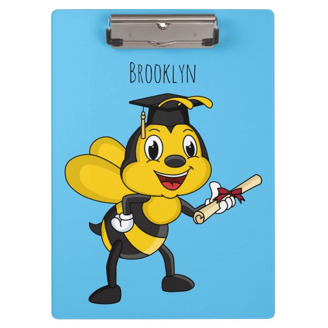 Happy cartoon bee graduation klemmbrett (Vorderseite)