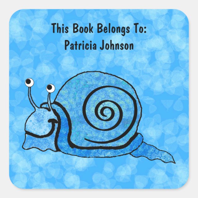 Happy Cartoon Blue Gemustert Snail on Aqua Quadratischer Aufkleber (Vorderseite)