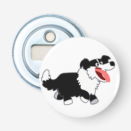 Happy Cartoon Border Collie Button Flaschenöffner