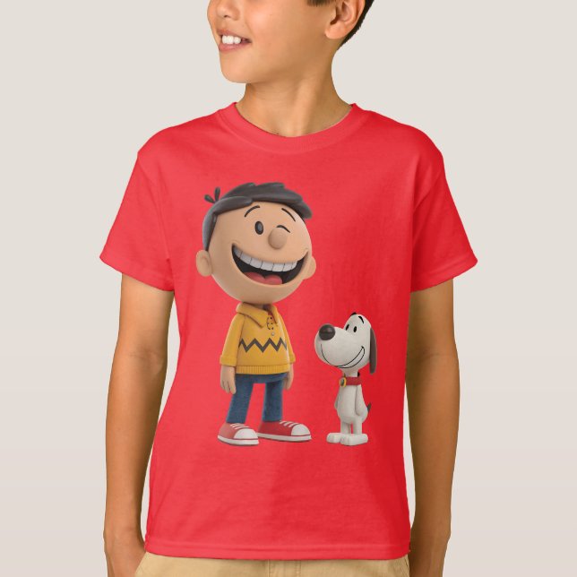 Happy Cartoon Boy and Dog Duo - Niedlicher 3D-Stil T-Shirt (Vorderseite)