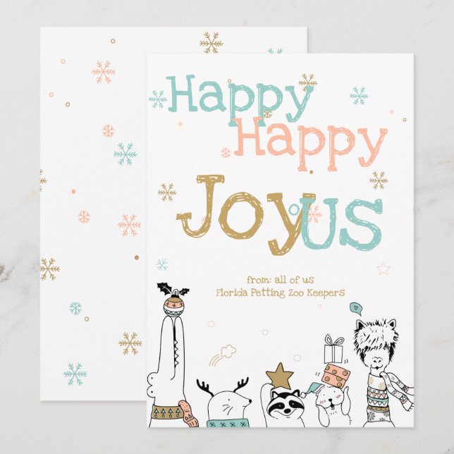Happy Cartoon Critters Animal Workers Weihnachten Einladung (Vorne/Hinten)