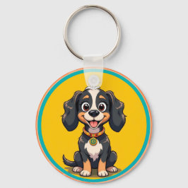 Happy Cartoon Dog in einem farbigen Circular Frame Schlüsselanhänger