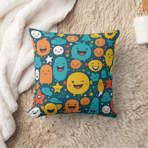 Happy Cartoon Faces Pattern Pillow Kissen