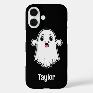 Happy Cartoon Ghost mit personalisierbarem Namen s iPhone 16 Hülle