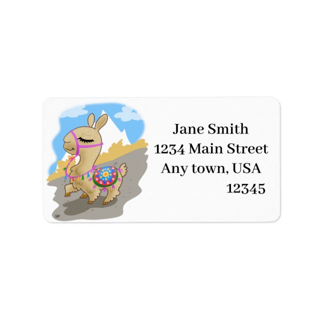 Happy Cartoon Llama Adressaufkleber (Vorne)