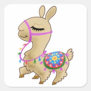 Happy Cartoon Llama Quadratischer Aufkleber