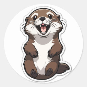 Happy Cartoon Otter Illustration - Süße Tier Art Runder Aufkleber