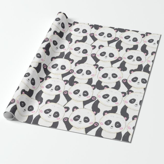 Happy Cartoon Panda Pattern Geschenkpapier (Ungerollt)