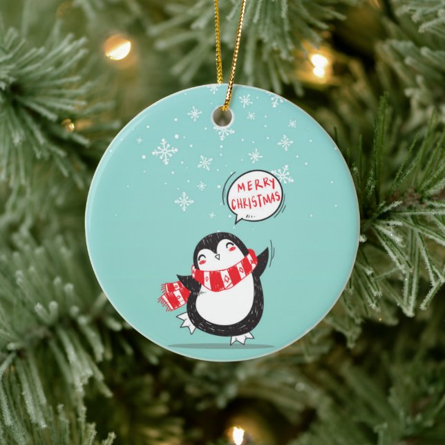 Happy Cartoon Penguin Keramik Ornament (Baum)