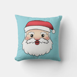 Happy Cartoon Santa Claus Head On Blue Kissen