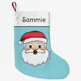 Happy Cartoon Santa Claus Head On Blue Kleiner Weihnachtsstrumpf