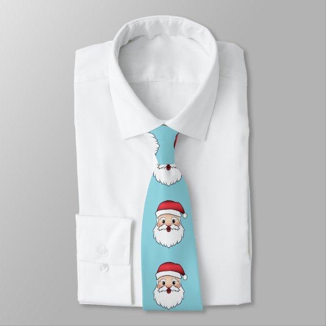 Happy Cartoon Santa Claus Head On Blue Krawatte (Gebunden)