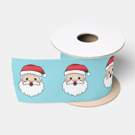 Happy Cartoon Santa Claus Heads On Blue Satinband