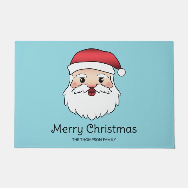 Happy Cartoon Santa Claus Kopf auf blau und Text Fußmatte (Vorderseite)