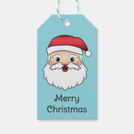 Happy Cartoon Santa Claus Kopf auf blau und Text Geschenkanhänger