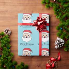Happy Cartoon Santa Claus Kopf auf blau und Text Geschenkpapier